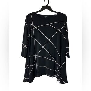 Alfani 3/4 Sleeve Printed Top Blouse  Black White.Size: 1X